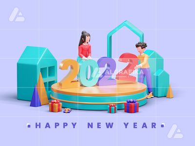 2022 年新年快乐 3d 人物插图(3d character illustration happy new year 2022)