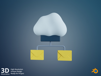 云电子邮件-云计算网络 3D 插图(Cloud E-mail - Cloud Computing Network 3D Illustration)