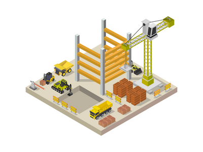 建设中的建筑等距(Building under construction isometric)