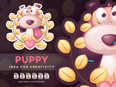 卡通人物动物泰迪狗-贴纸(Cartoon Character Animal Teddy Dog - Sticker)