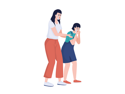 哭泣的女人拥抱女孩肩膀半扁平的彩色矢量字符(Crying woman embracing girl shoulders semi flat color vector characters)