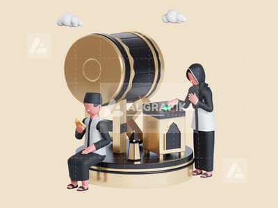 斋月贾巴尔的 3D 人物插图(3D Character Illustration Ramadan Kareem)
