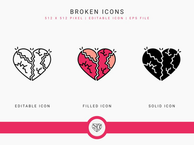 破碎的图标设置矢量图和实线图标线条样式(Broken icons set vector illustration with solid icon line style)