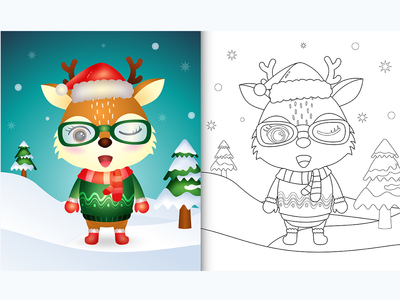 着色书与可爱的鹿圣诞节(coloring book with a cute deer christmas)