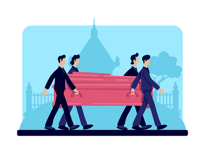 棺材承载者平面彩色矢量图(Coffin bearers flat color vector illustration)
