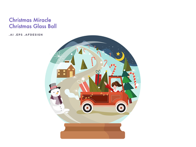 圣诞奇迹-圣诞玻璃球礼物矢量图(Christmas Miracle - Christmas glass ball present Vector Illustration)