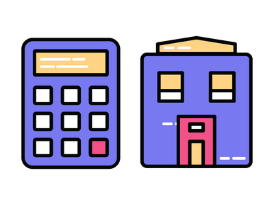 建筑和计算器图标(Building and calculator icon)