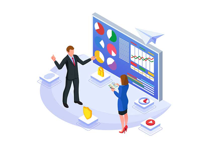 商人解释投资服务。(Businessman explain the investment service.)