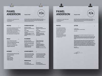 创意简历简历模板1页简历+求职信(Creative Resume CV Template 1 pages Resume + Cover Letter)