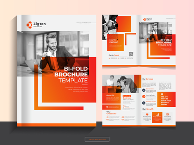 以 A4 格式清洁企业双折业务宣传册设计模板。(Clean corporate bi fold business brochure design template in A4 format.)