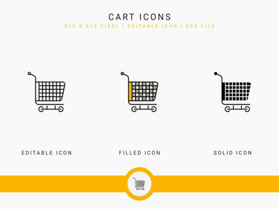 购物车图标设置矢量图和实线图标线条样式(Cart icons set vector illustration with solid icon line style)