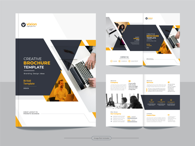 以 A4 格式清洁企业双折业务宣传册设计模板。(Clean corporate bi fold business brochure design template in A4 format.)