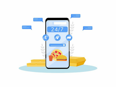 24 小时食品快递平面概念矢量图(24 hours food express delivery flat concept vector illustration)