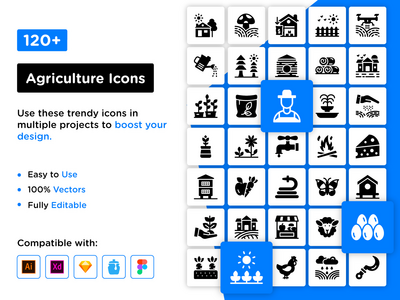 129 个农业字形图标(129 Agriculture Glyph Icons)
