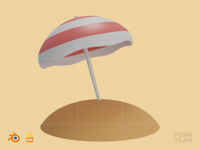 沙滩伞-3D旅游度假插画包（正面）(Beach Umbrella - 3D Travel & Holiday Illustration Pack (front))