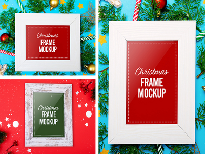 圣诞框架样机集(Christmas Frame Mockup Set)