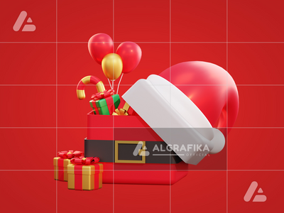 3d 圣诞圣诞老人礼品盒和气球(3d christmas santa giftbox and balloon)