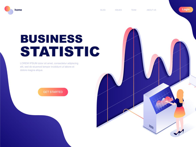 业务统计等距登陆页面模板(Business Statistic Isometric Landing Page Template)