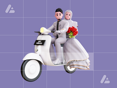 3d 婚礼情侣人物插图(3d wedding couple character illustration)