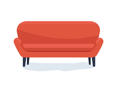 舒适的红色沙发半平面彩色矢量对象(Comfortable red sofa semi flat color vector object)
