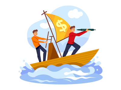 船上的商人通过望远镜观看(Businessmen on boat watching through telescope)