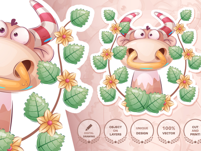 灌木丛中的疯牛-无缝模式(Crazy cow in bush - seamless pattern)