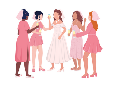 单身女子夜半平面彩色矢量字符(Bachelorette night semi flat color vector characters)