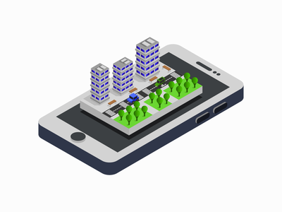 等距智能手机上的城市(City on isometric smartphone)