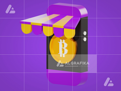 3d 插图比特币商店贸易(3d illustration bitcoin shop trade)