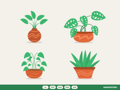 审美室内植物集插图(Aesthetic Houseplant Set Illustration)