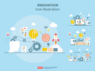 4 项矢量图标说明创意创新过程(4 items vector Icon Illustration of idea innovation process)