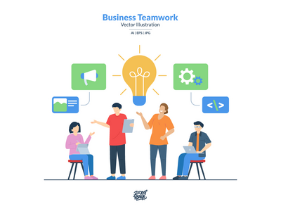 业务团队合作矢量图(Business Teamwork Vector Illustration)