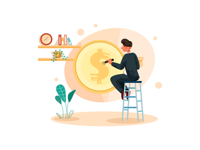 商人在硬币上画美元符号(Businessman painting dollar sign on coin)