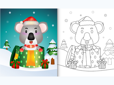 带有可爱考拉圣诞人物的图画书(coloring book with a cute koala christmas characters)