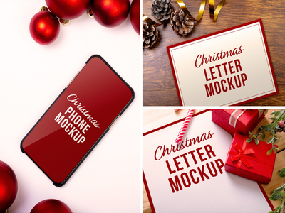 圣诞信函和电话样机套装(Christmas Letter & Phone Mockup Set)