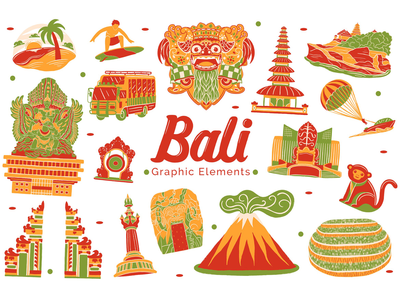 巴厘岛地标图形元素(Bali Landmark Graphic Elements)