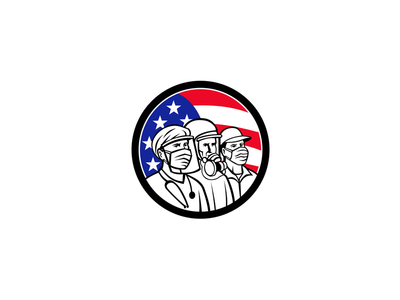 美国基本工人戴面具美国国旗吉祥物(American Essential Workers Wearing Mask USA Flag Mascot)