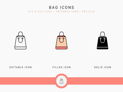 袋子图标设置矢量图和实心图标线条样式(Bag icons set vector illustration with solid icon line style)