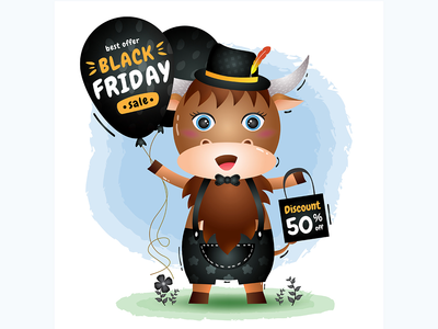 黑色星期五促销活动，提供可爱的水牛气球促销(Black friday sale with a cute buffalo hold balloon promotion)