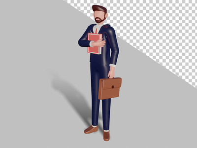 3d 拿着公文包和书籍的男性角色。高级 Psd(3d male character holding briefcase and books. Premium Psd)