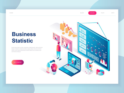 业务统计等距登陆页面(Business Statistic Isometric Landing Page)