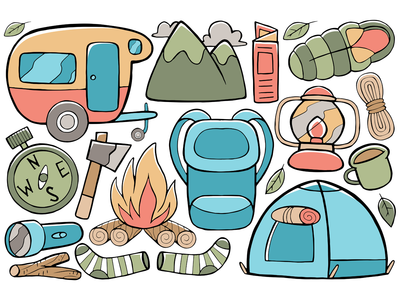 露营涂鸦矢量 01(Camping Doodle Vector 01)