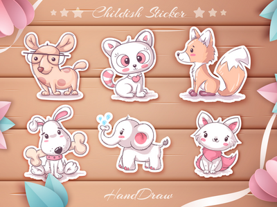 可爱的卡通人物集动物(Adorable Cartoon Character Set Animal)