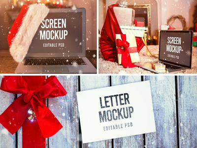 圣诞相框和设备样机集(Christmas Picture Frame and Device Mockup Set)