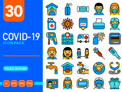Covid-19 图标包 - 填充轮廓(Covid-19 Icon Pack - Filled Outline)