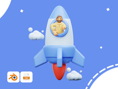 乘坐火箭飞行的商人 - Workly 3D 插图包(Businessman flying in a rocket - Workly 3D Illustration Pack)