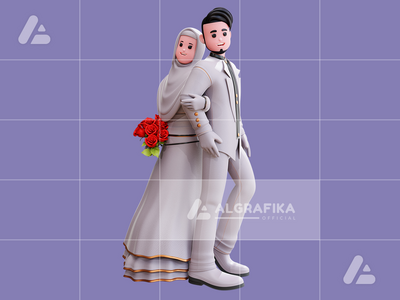 3d 婚礼情侣人物插图(3d wedding couple character illustration)