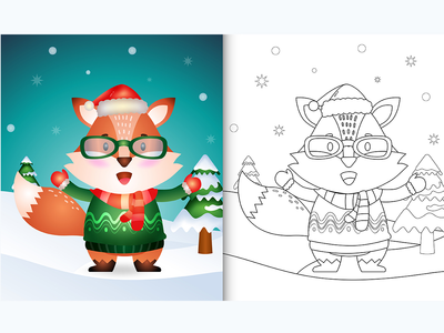 带有可爱圣诞狐狸的图画书(coloring book with a cute fox christmas)