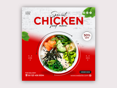 鸡肉食品社交媒体帖子设计(Chiken food Social Media Post Design)