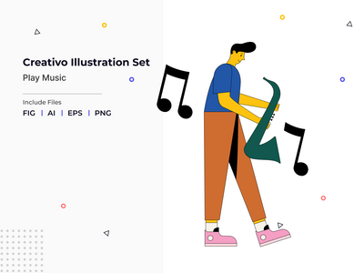 Creativ 插图集-播放音乐(Creativo Illustration Set - Play Music)